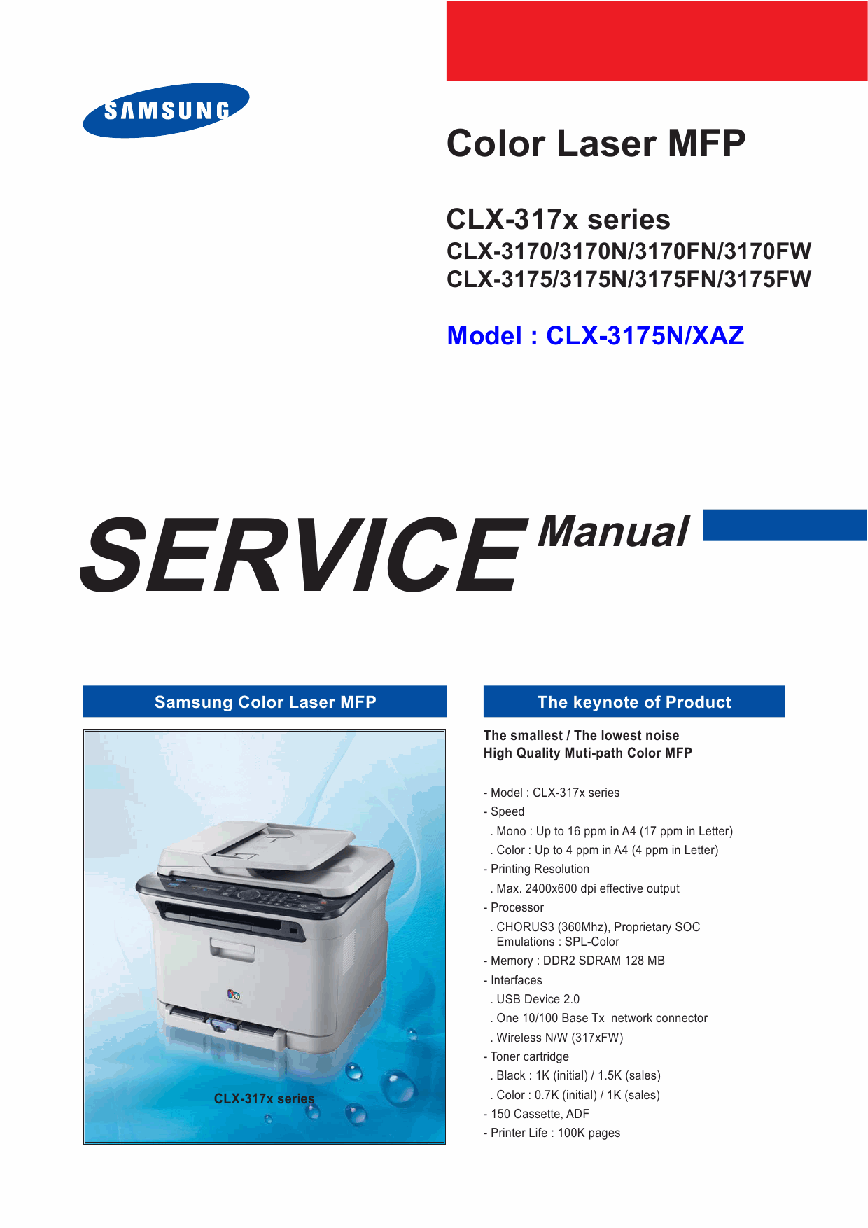 Samsung Digital-Color-Laser-MFP CLX-3170 3175 N FN FW Service and Parts Manual-1